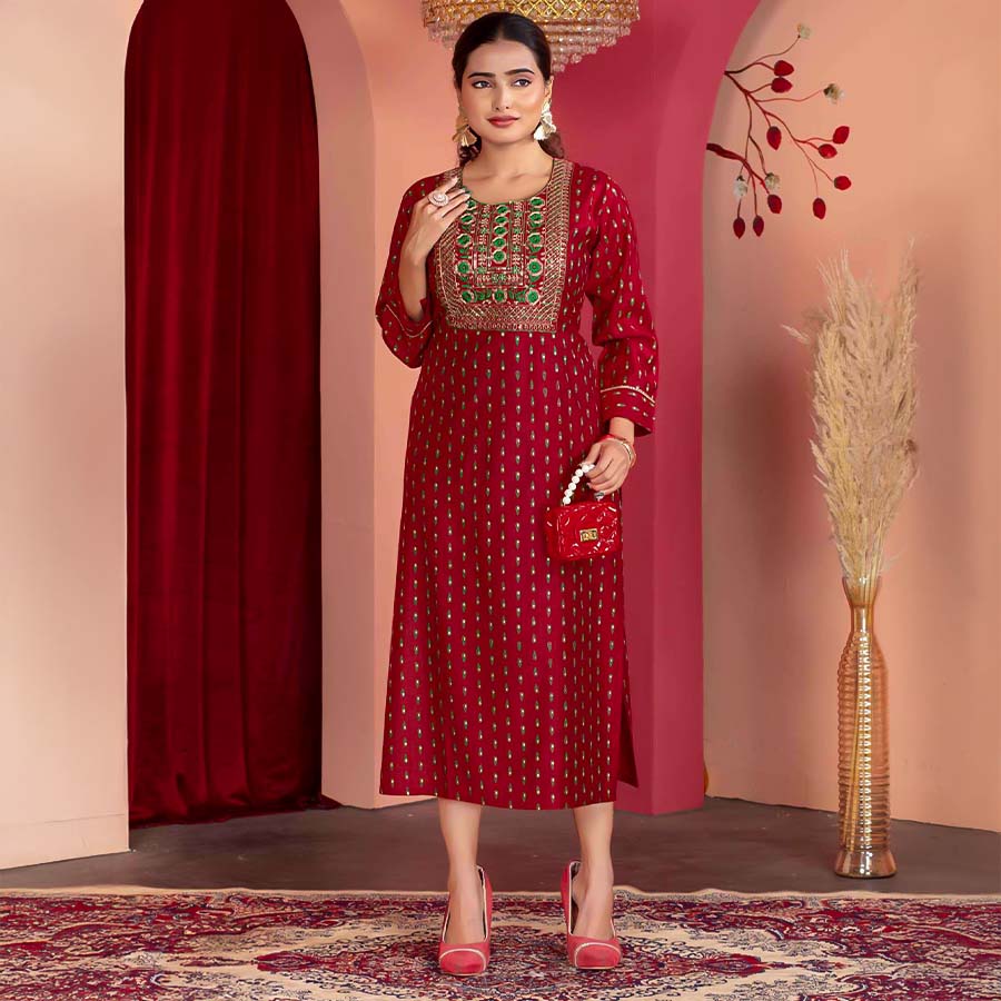 Red  Vertican Casual Wear Kurti