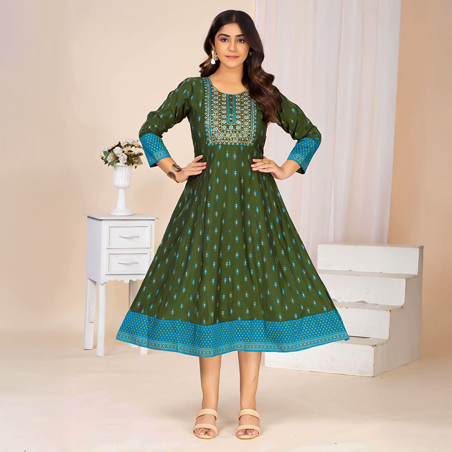 Green  Chanderi Casual Wear Kurti