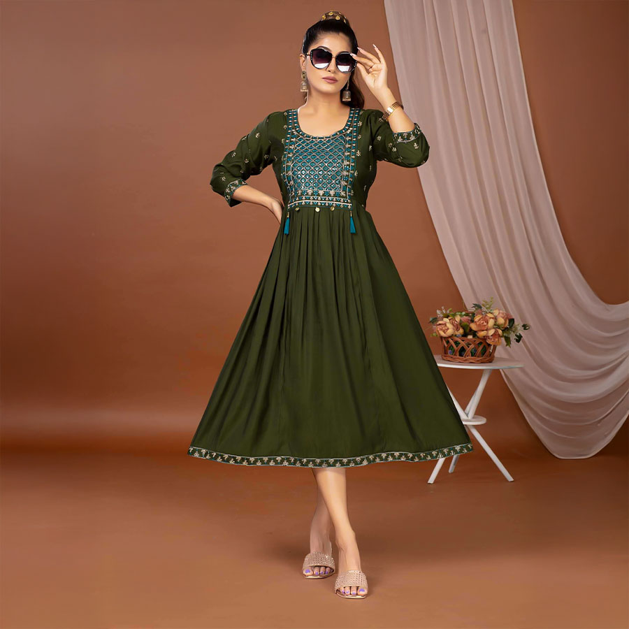 Green  Roman Silk  Casual Wear Kurti