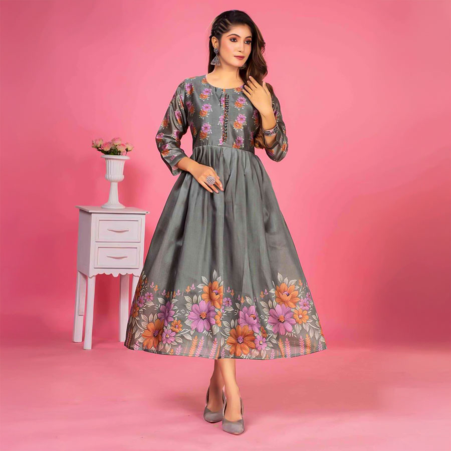 Grey  Zarna Silk Casual Wear Kurti