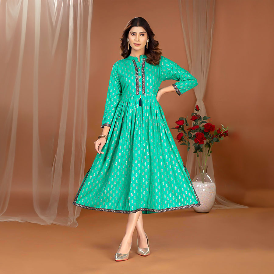 Cyan Rayon Casual Wear Kurti