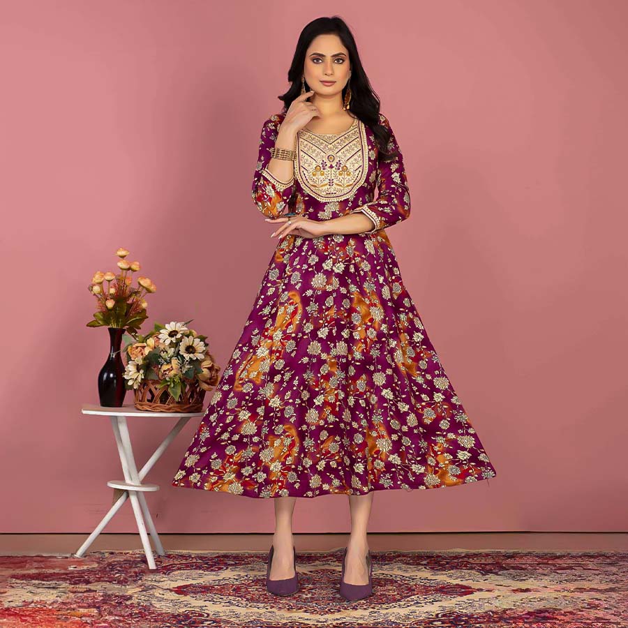 Magenta  Rayon Printed Kurti