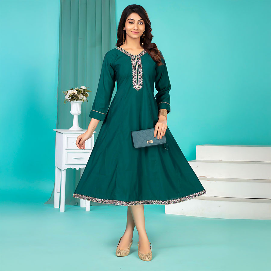 Green  Roman Silk Casual Wear Kurti