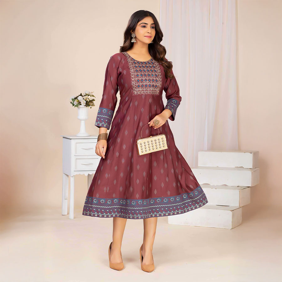 Brown Chanderi Casual Wear Kurti