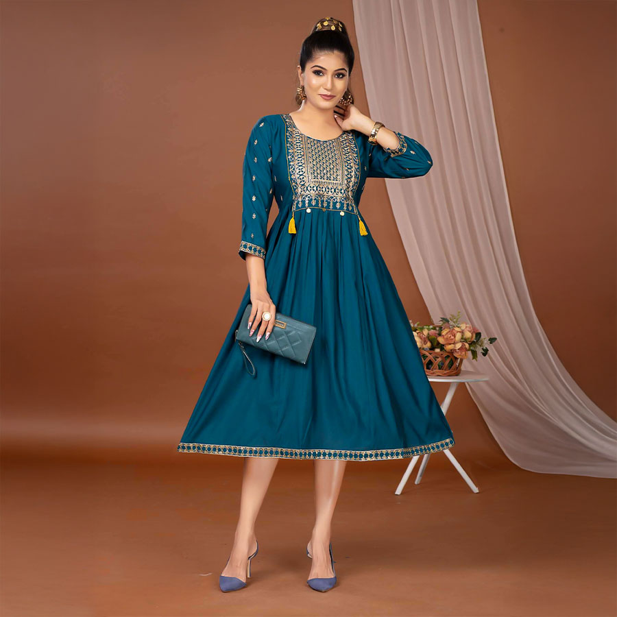 Blue Roman Silk  Casual Wear Kurti