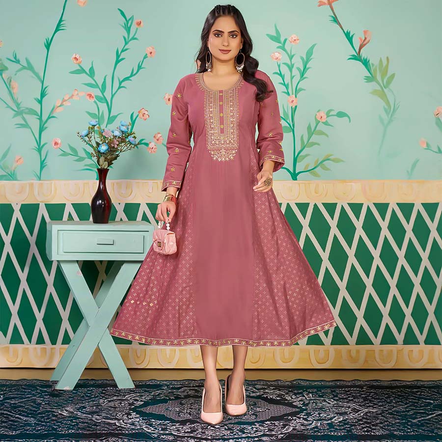 Pink  Roman Silk  Casual Wear Kurti