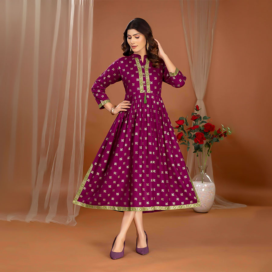 Magenta Rayon Casual Wear Kurti