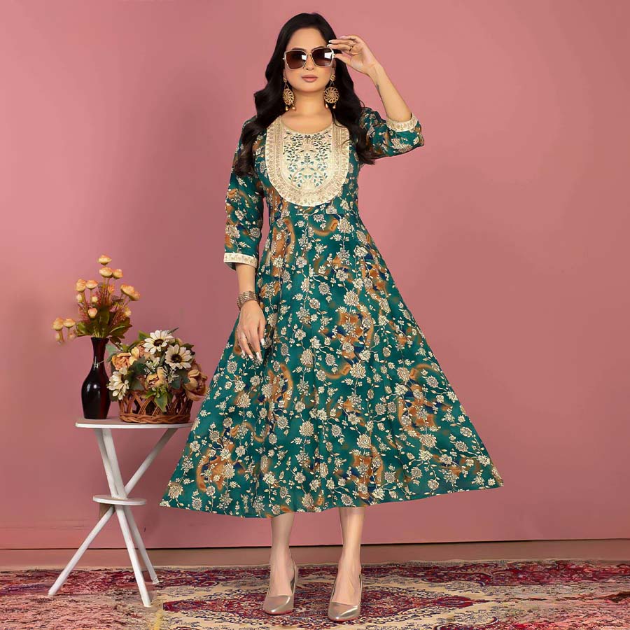 Green   Rayon Printed Kurti