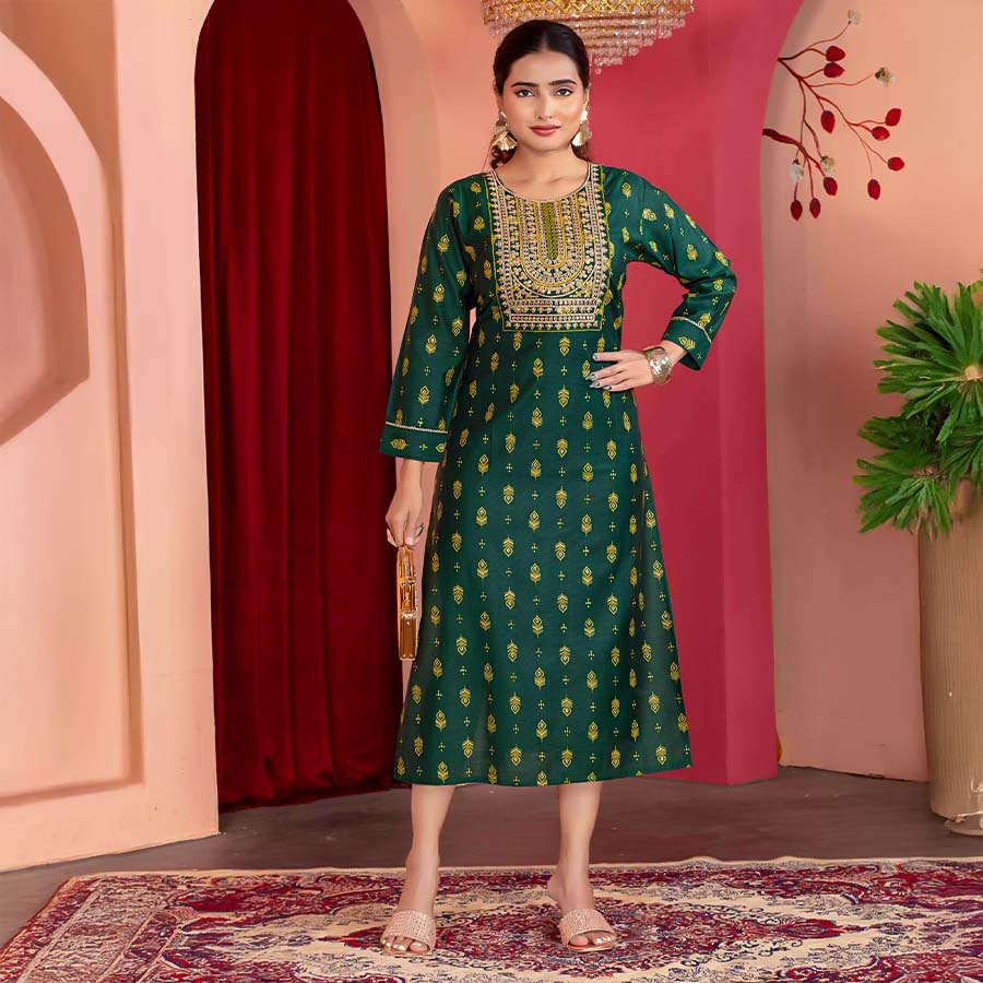 Green  Vertican Casual Wear Kurti