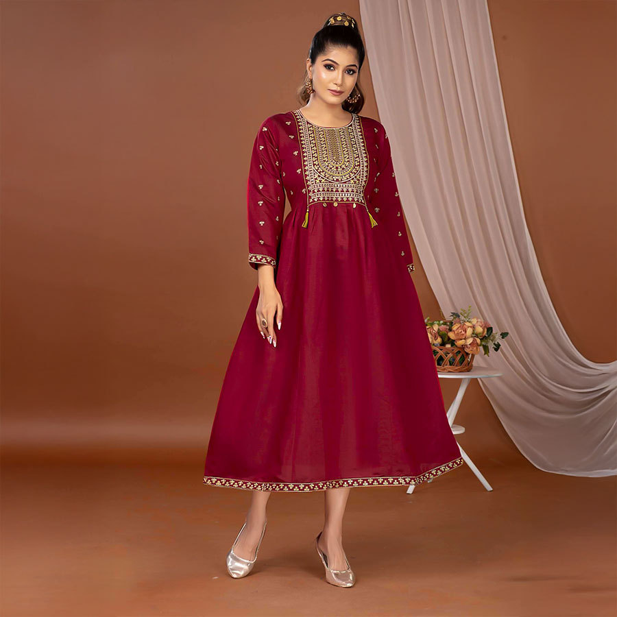 Red  Roman Silk  Casual Wear Kurti