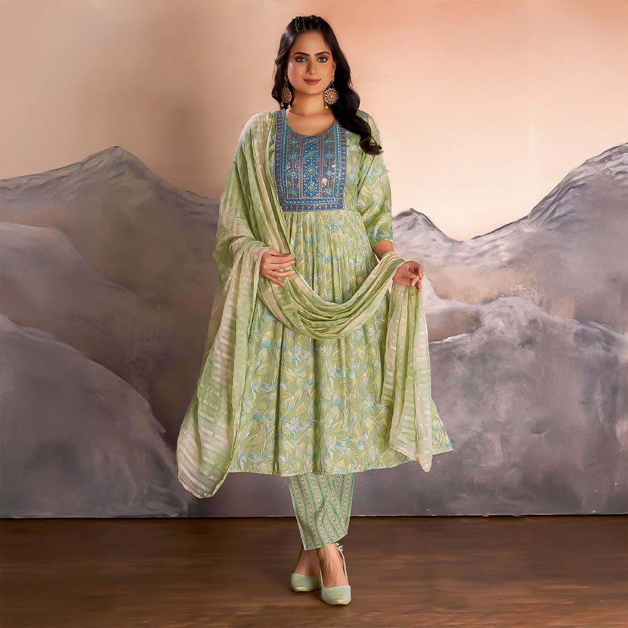 Green  Rayon Casual Wear Salwar Kameez
