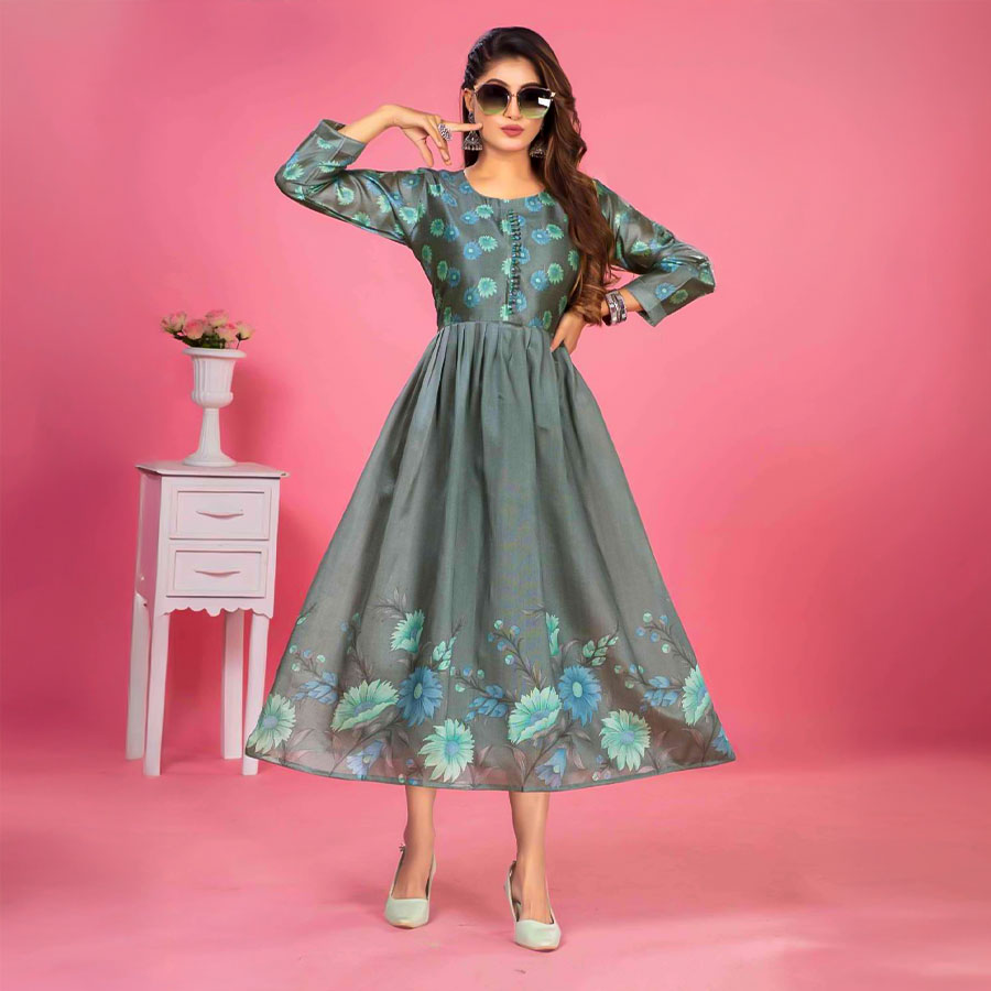 Grey  Zarna Silk Casual Wear Kurti
