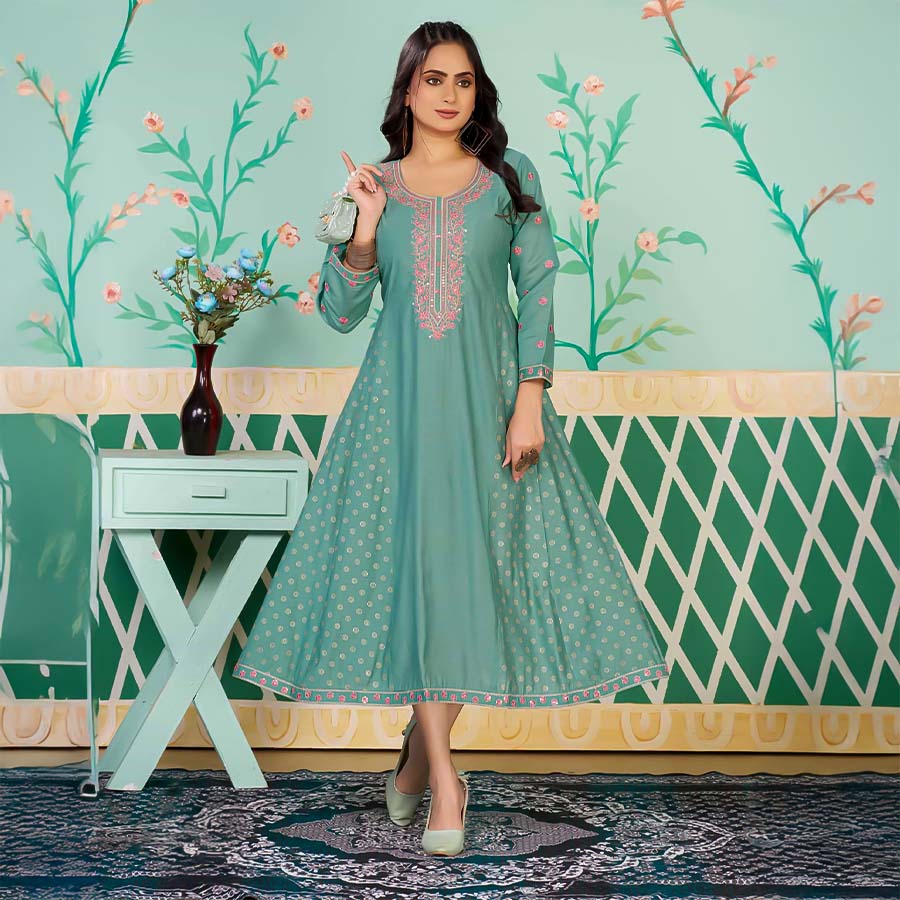 Cyan Roman Silk  Casual Wear Kurti