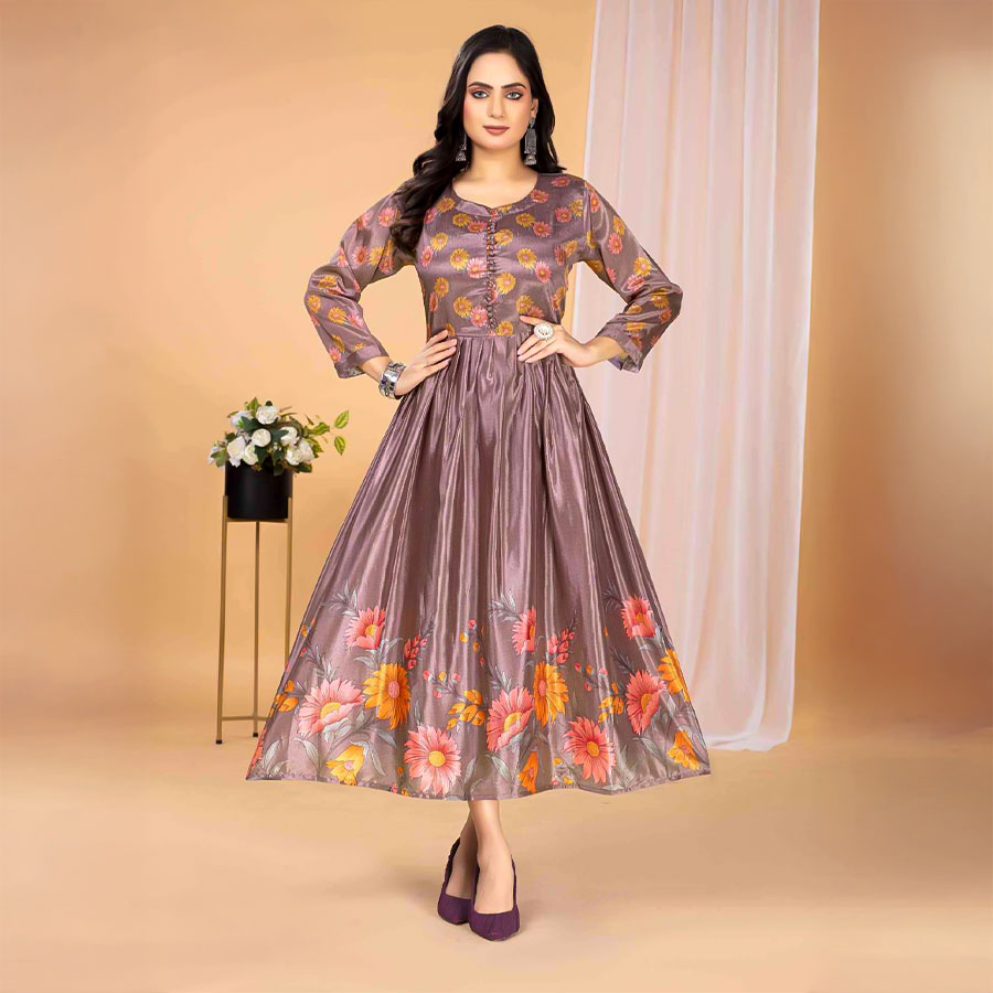 Brown  Stylon Silk Casual Wear Kurti