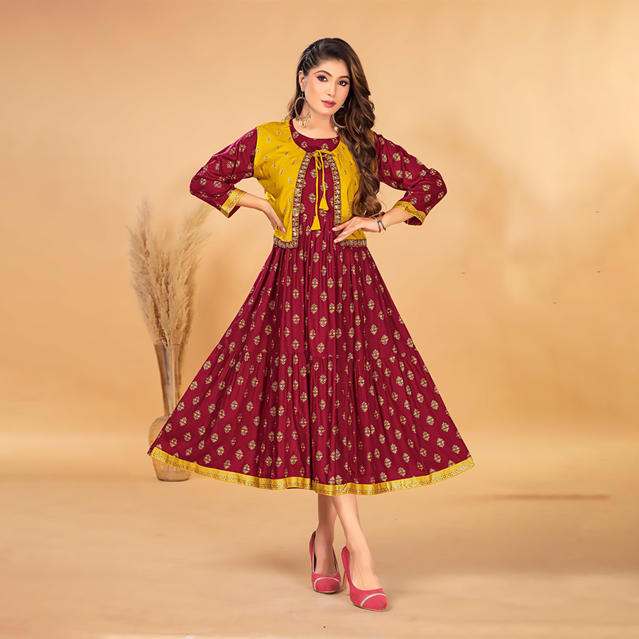 Maroon Rayon Casual Kurtis