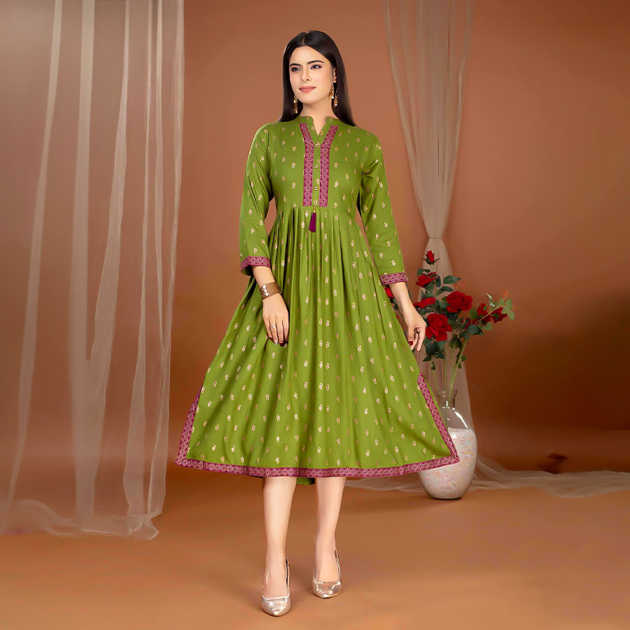 Green Rayon Casual Wear Kurti