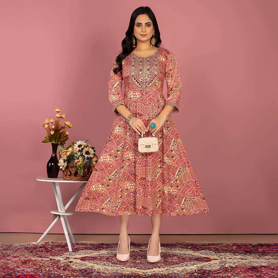Pink  Rayon Printed Kurti