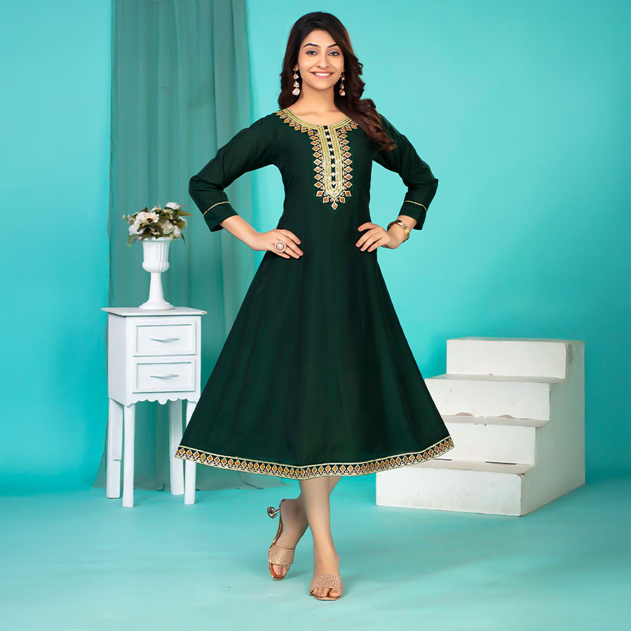 Green  Roman Silk Casual Wear Kurti