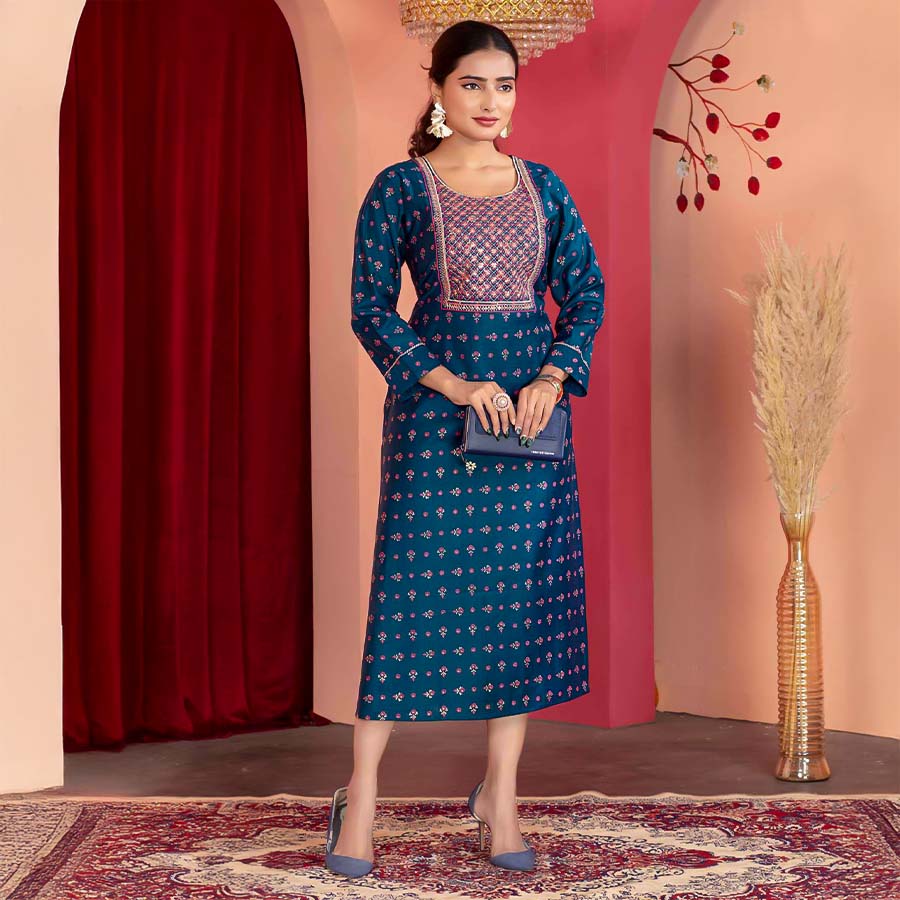 Blue Vertican Casual Wear Kurti