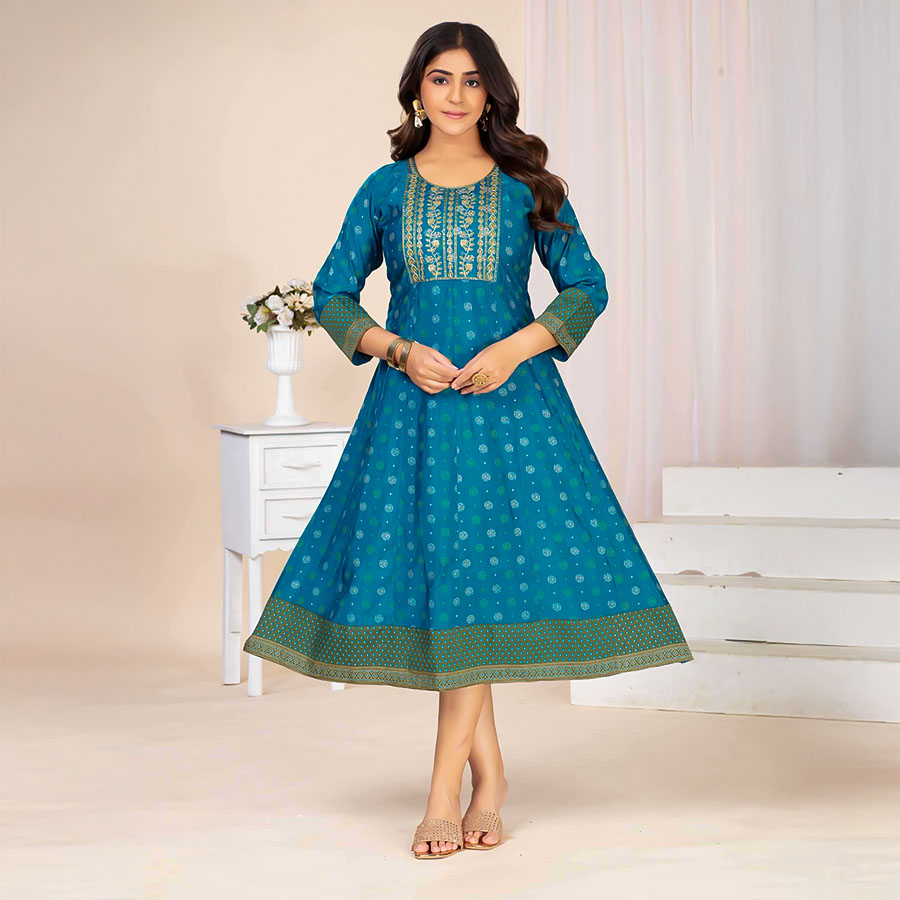 Blue Chanderi Casual Wear Kurti