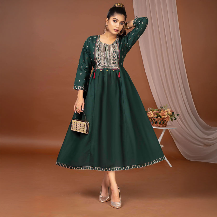 Green  Roman Silk  Casual Wear Kurti