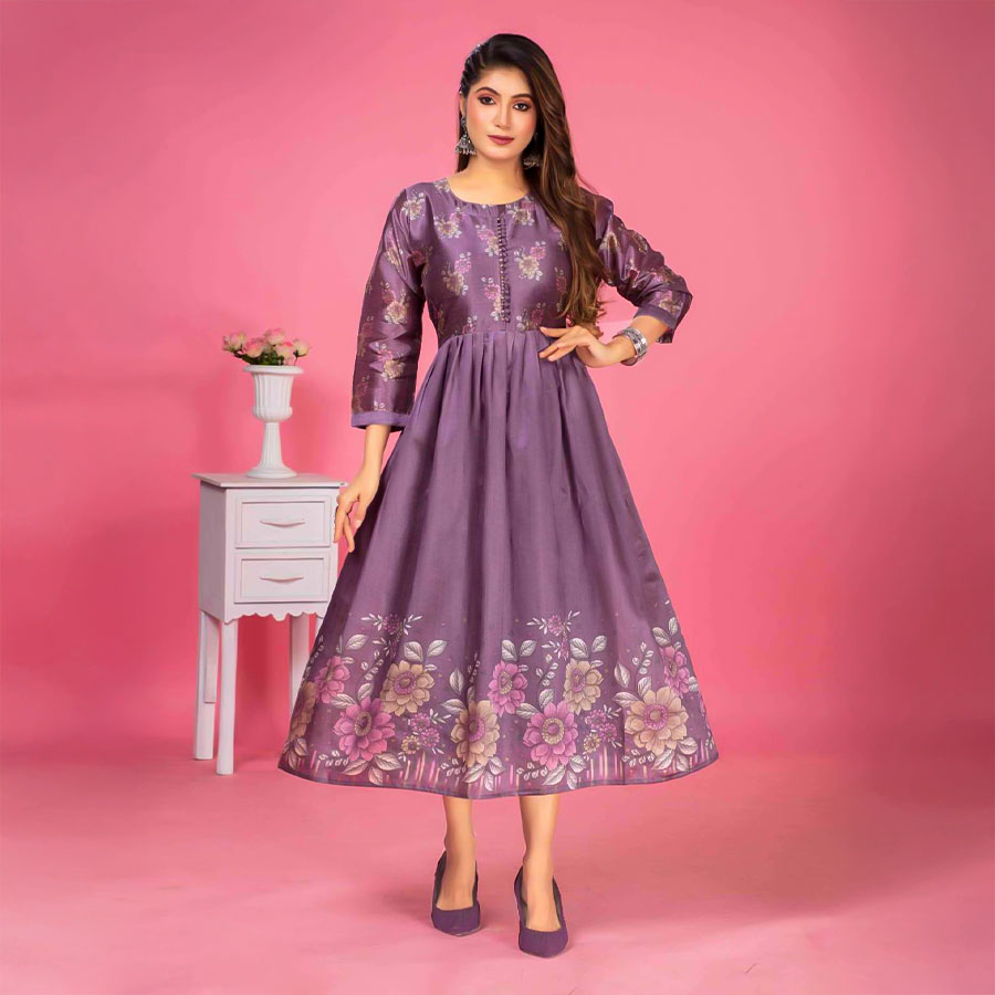 Purple Zarna Silk Casual Wear Kurti