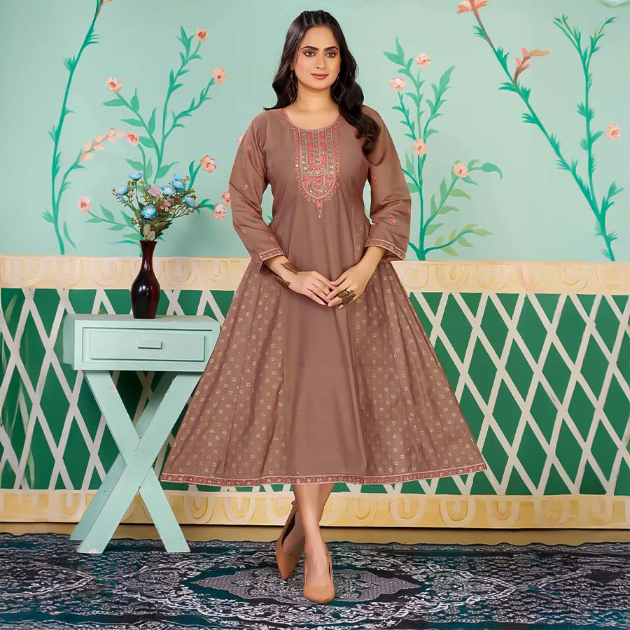 Brown  Roman Silk  Casual Wear Kurti