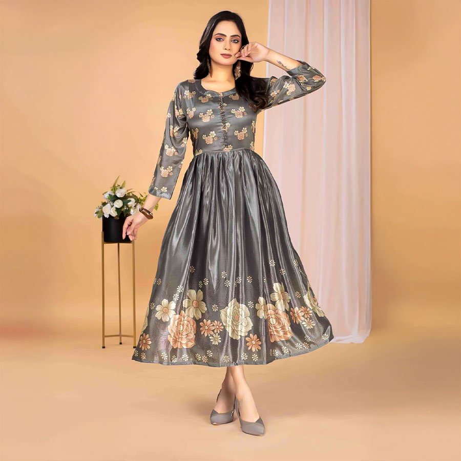 Brown  Stylon Silk Casual Wear Kurti