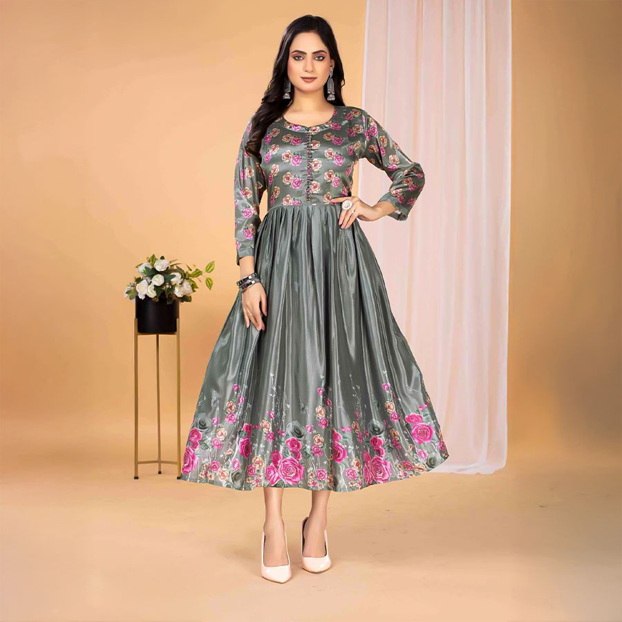 Grey  Stylon Silk Casual Wear Kurti