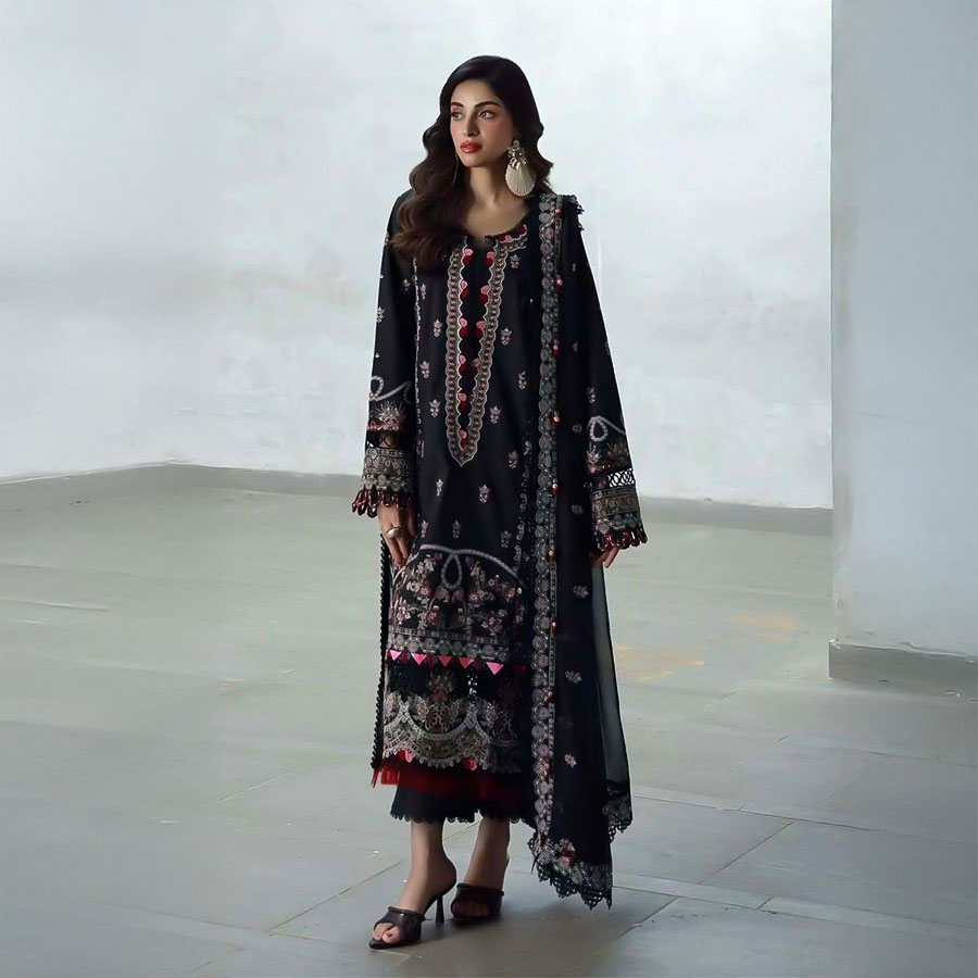 Black  Cotton  Printed Salwar Kameez
