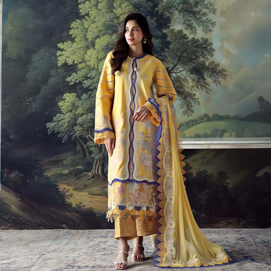 Yellow Cotton  Printed Salwar Kameez