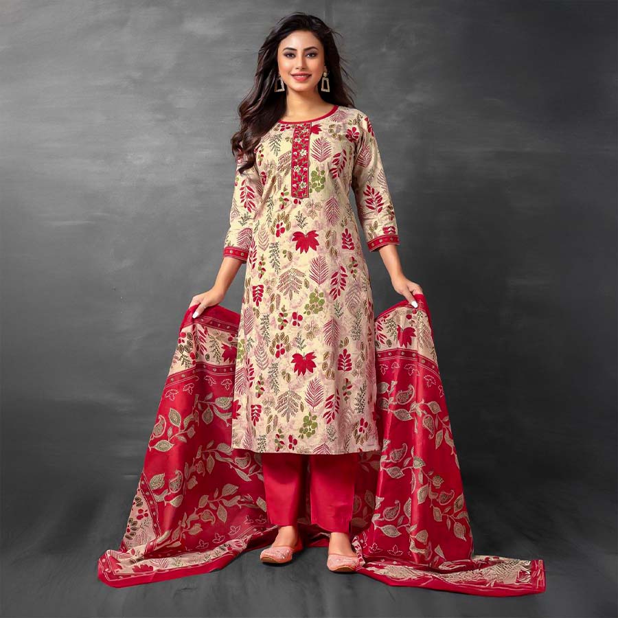 White  Cotton Printed Salwar Kameez