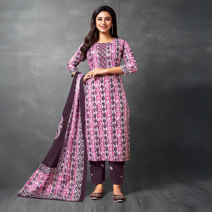 Purple  Cotton Printed Salwar Kameez