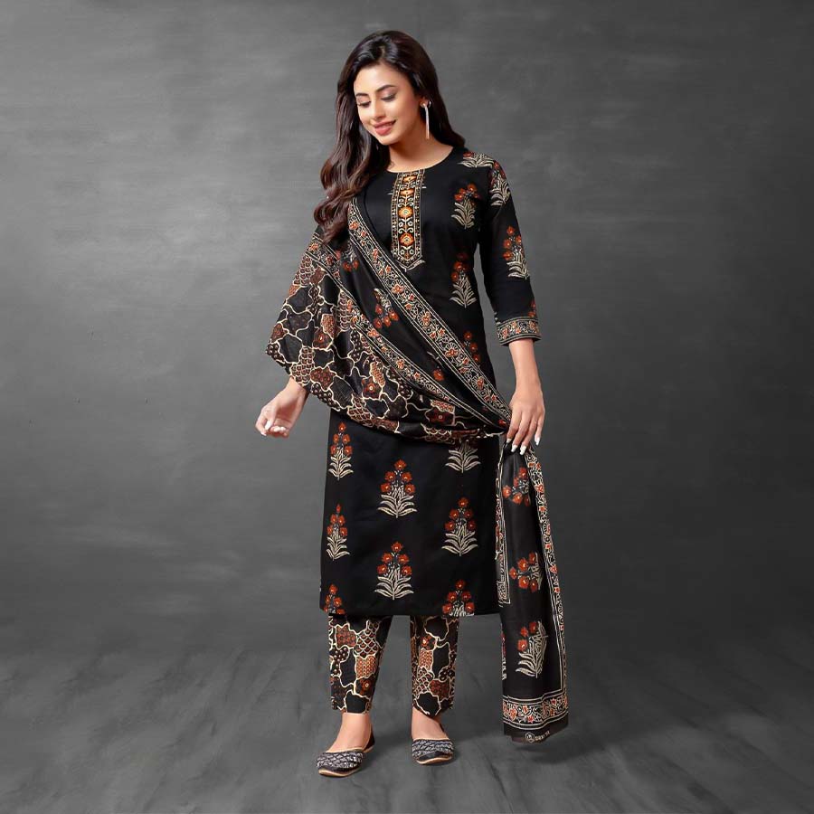 Black  Cotton Printed Salwar Kameez
