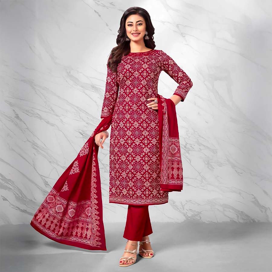 Red  Cotton Casual Wear Salwar Kameez