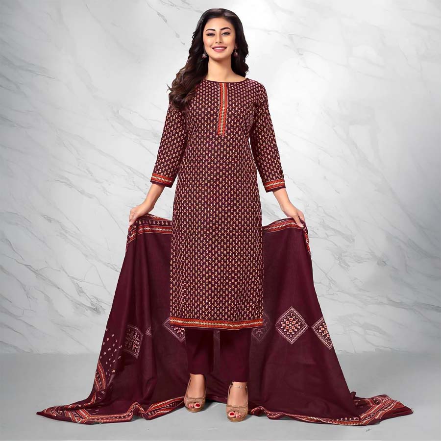 Brown  Cotton Casual Wear Salwar Kameez