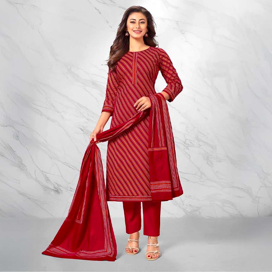 Red  Cotton Casual Wear Salwar Kameez