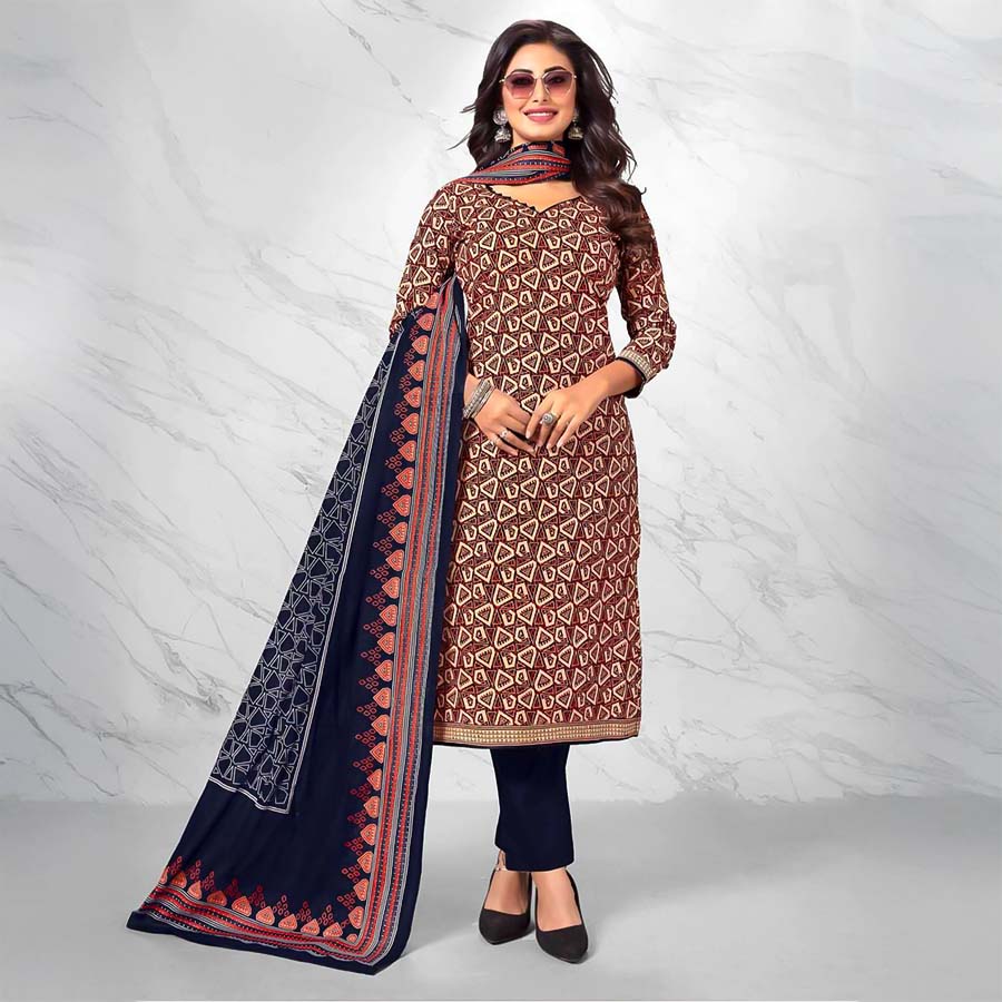 Brown  Cotton Casual Wear Salwar Kameez