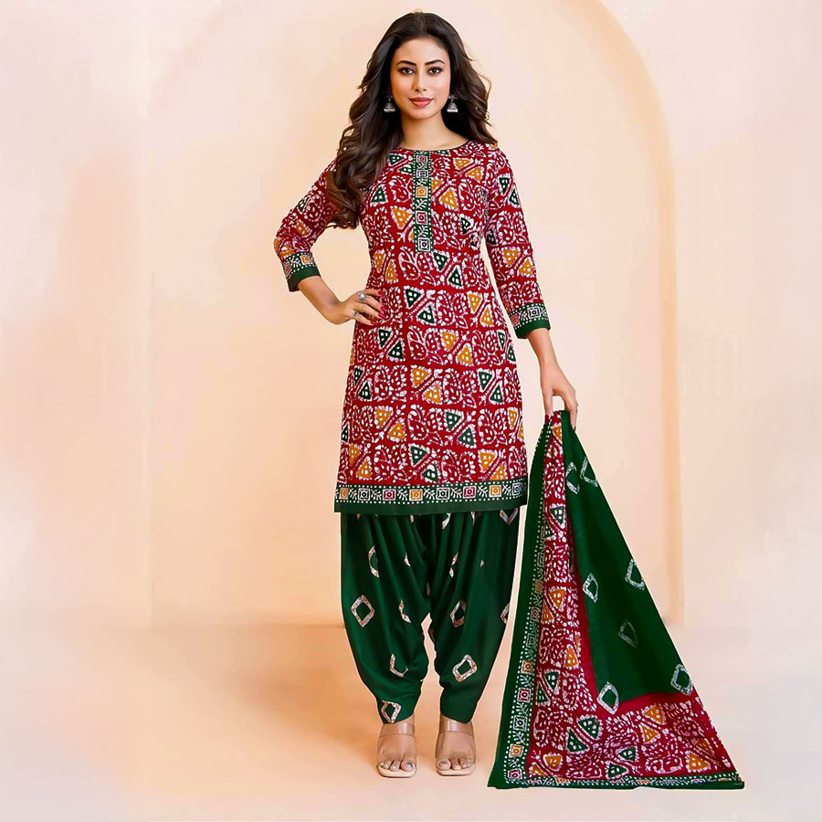 Red  Cotton Casual Wear Salwar Kameez