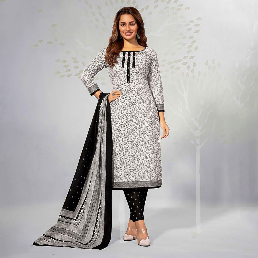 White  Cotton Casual Wear Salwar Kameez