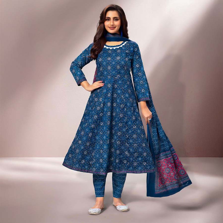Blue  Cotton Casual Wear Salwar Kameez