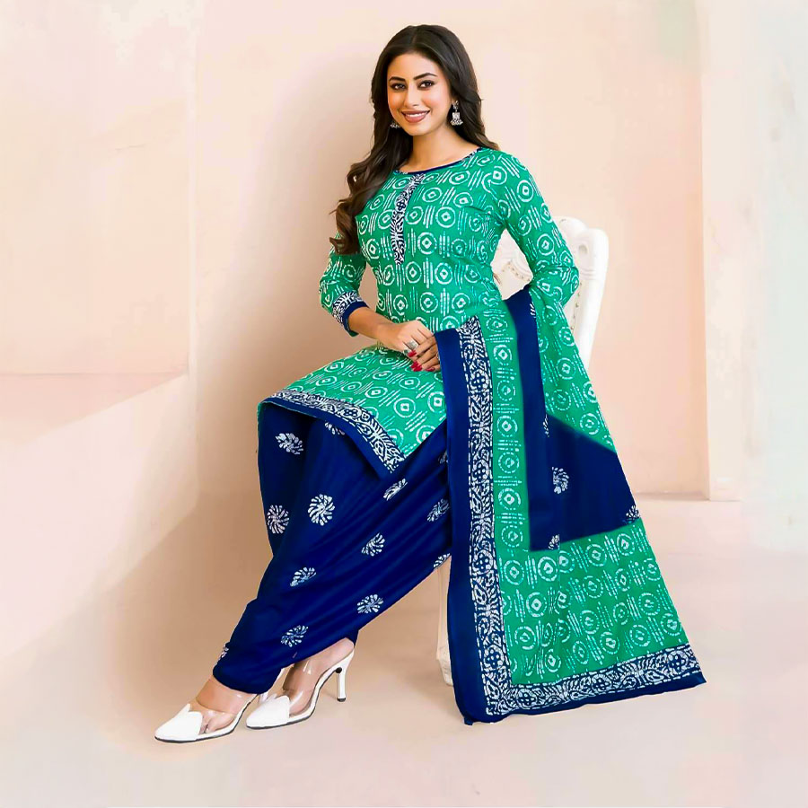Green Cotton Casual Wear Salwar Kameez