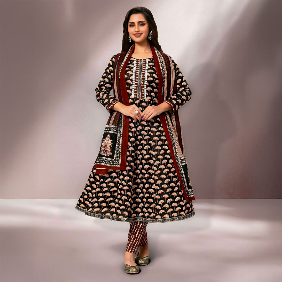 Black  Cotton Casual Wear Salwar Kameez