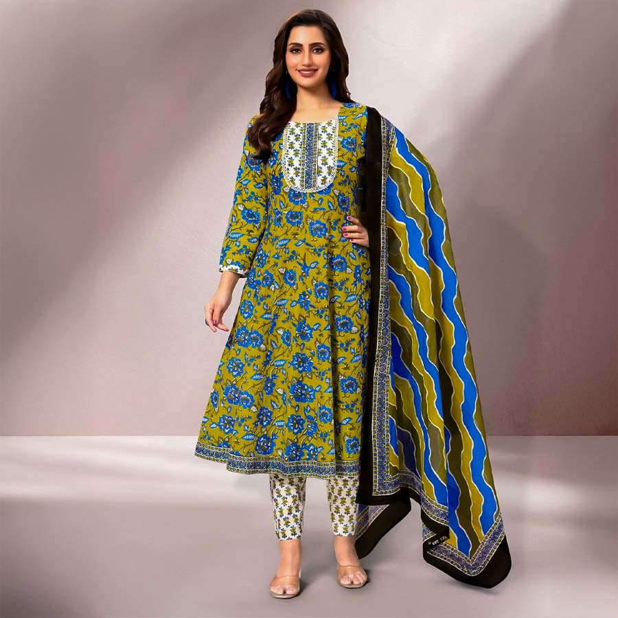 Green  Cotton Casual Wear Salwar Kameez