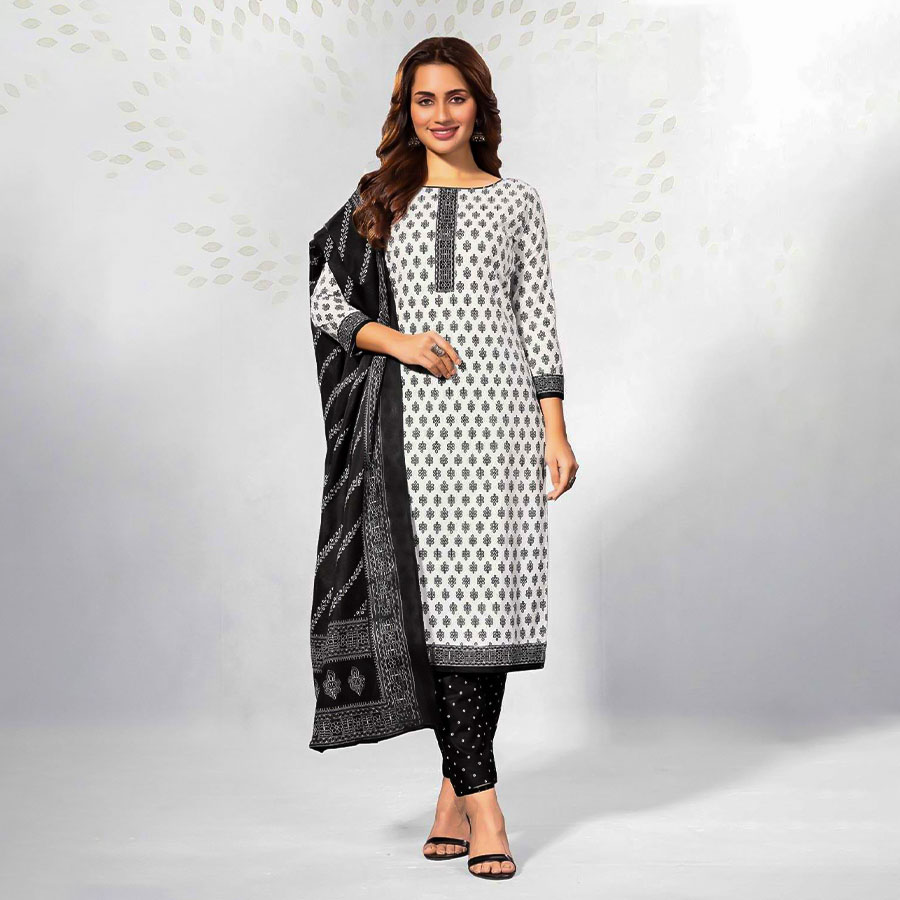 White  Cotton Casual Wear Salwar Kameez