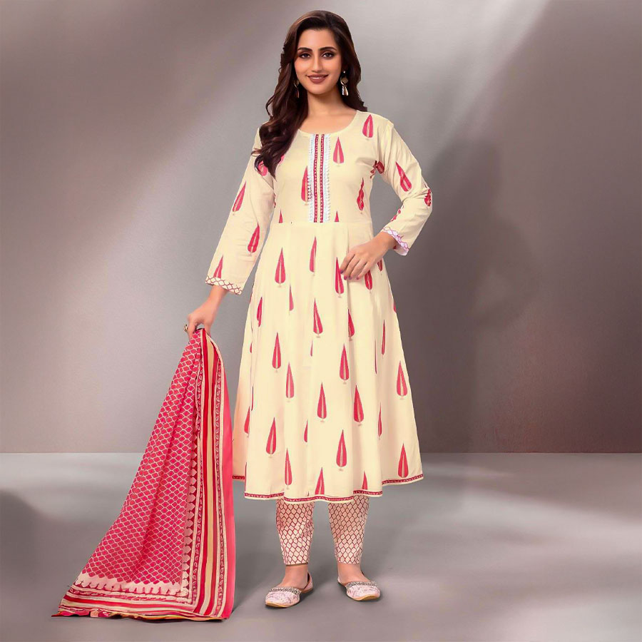 White  Cotton Casual Wear Salwar Kameez