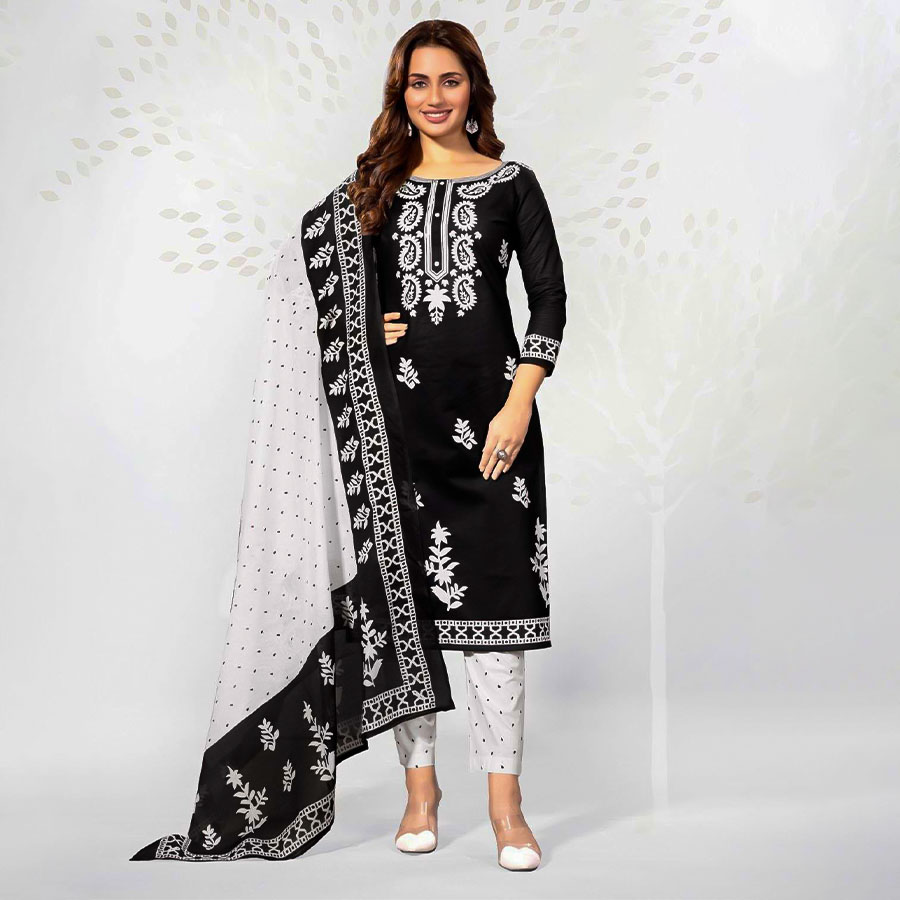 Black  Cotton Casual Wear Salwar Kameez