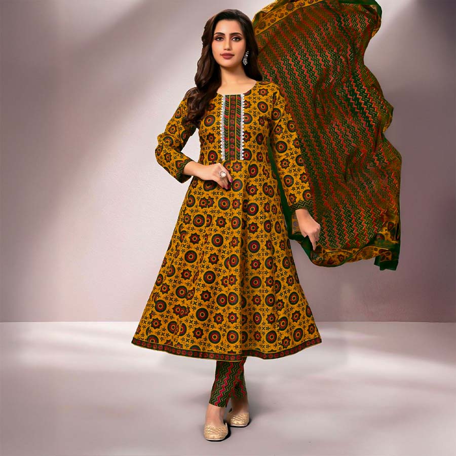Yellow Cotton Casual Wear Salwar Kameez