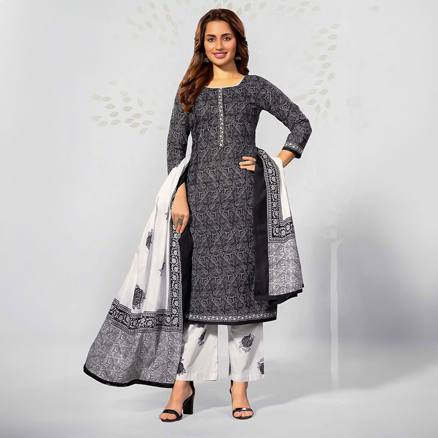 Black  Cotton Casual Wear Salwar Kameez