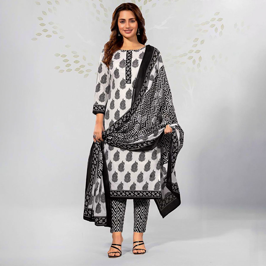 White  Cotton Casual Wear Salwar Kameez